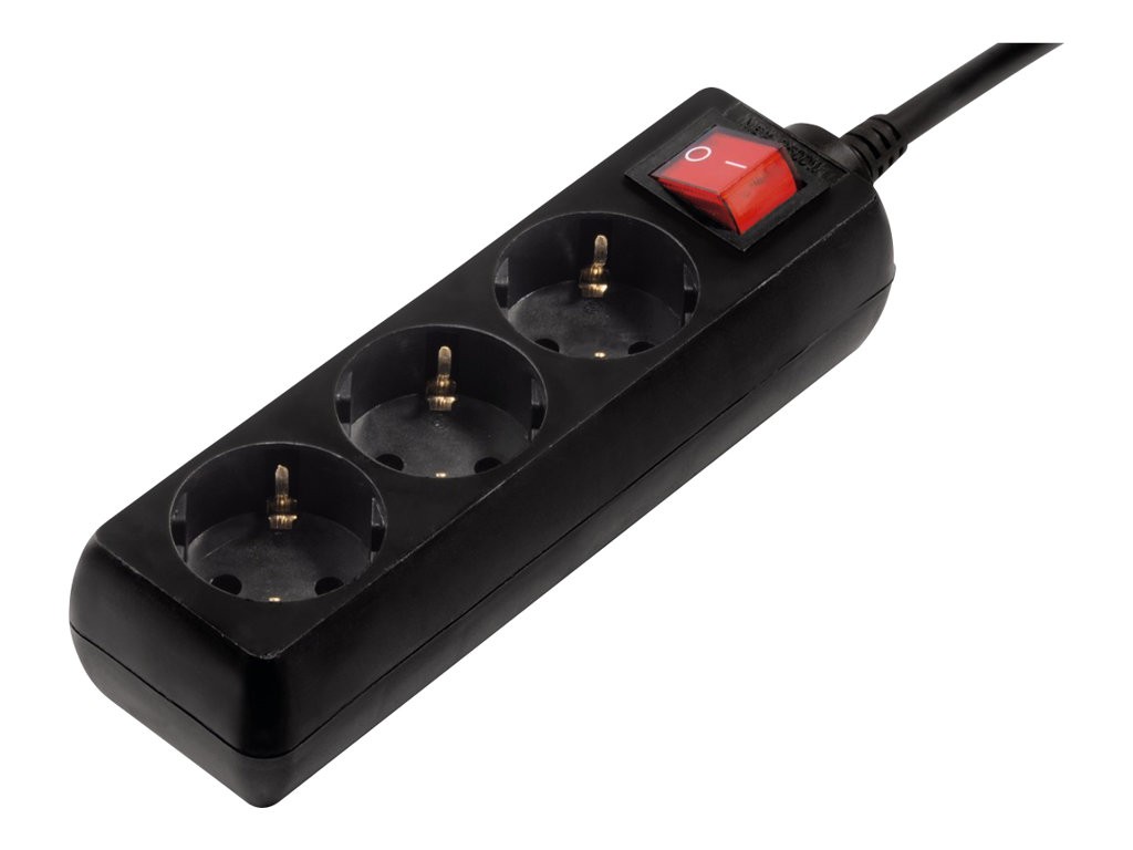 Hama Distribution Panel 3-Way 45° with Switch - Steckdosenleiste - Wechselstrom 230 V - Ausgangsanschlüsse: 3 - 1.4 m Schnur - Schwarz (Packung mit 10)