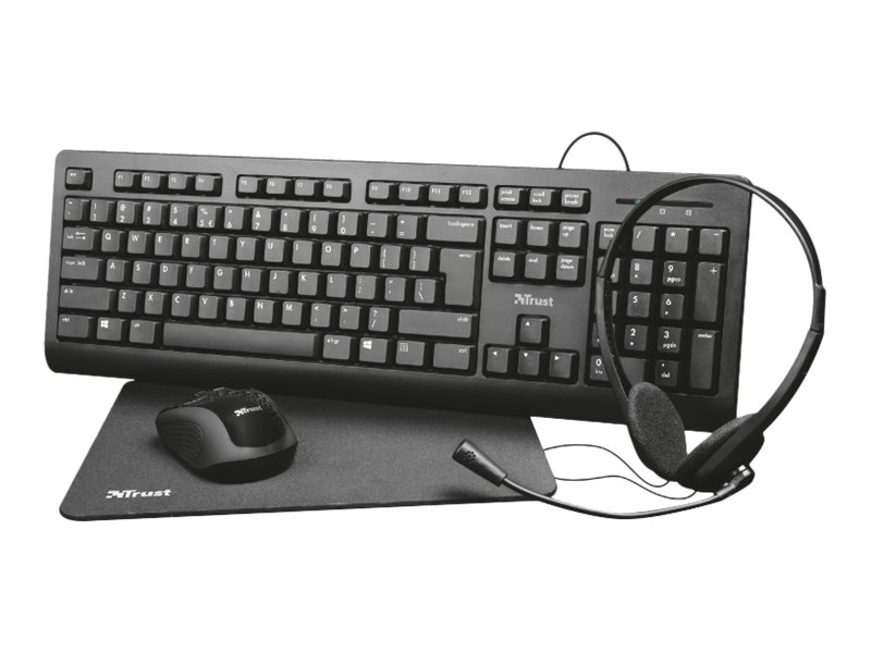 Trust Primo 4-in-1 Home Office Set - Set aus Tastatur, Maus, Headset und Mauspad
