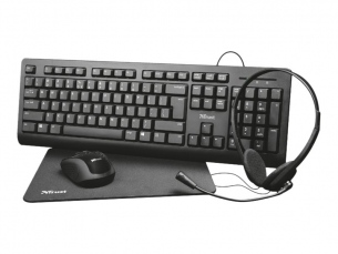  | Trust Primo 4-in-1 Home Office Set - Set aus Tastatur, Maus, Headset und Mauspad