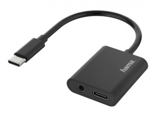 | Hama 2in1 - USB-C zu Kopfhöreranschluss / Ladeadapter - USB-C männlich zu USB-C, mini-phone stereo 3.5 mm weiblich - Schwarz - USB-Stromversorgung (5A, 100 W)