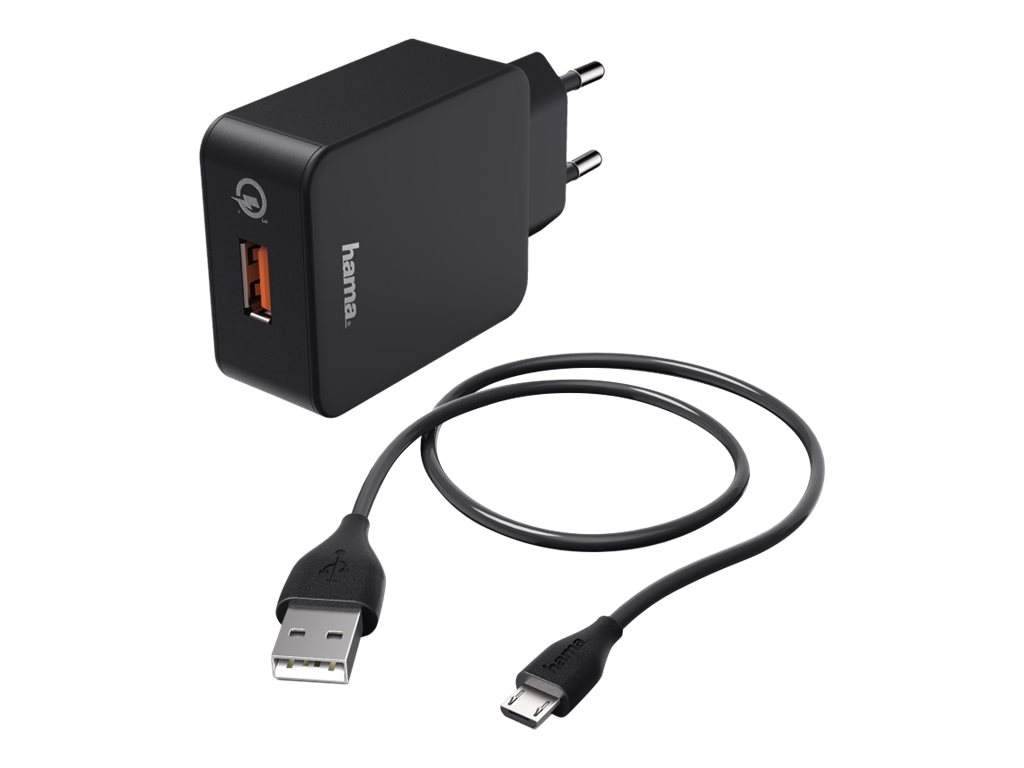 HAMA Ladeset, Micro USB, 3 A, Ladegert QC 3.0 + Micro-USB-Kabel, 1,5