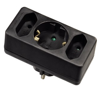 Hama Multistecker, 3-fach, 2 Euro/1 Schutzkontakt-Kupplung, Schwarz