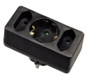 Hama Multistecker, 3-fach, 2 Euro/1 Schutzkontakt-Kupplung, Schwarz