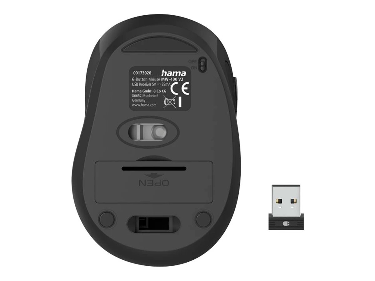 Hama MW-400 V2 - Maus - ergonomisch - Für Rechtshänder - optisch - 6 Tasten - kabellos - 2.4 GHz, RF - kabelloser Empfänger (USB)