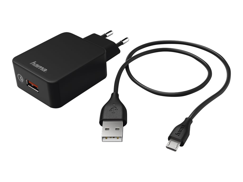HAMA Ladeset, Micro USB, 3 A, Ladegert QC 3.0 + Micro-USB-Kabel, 1,5